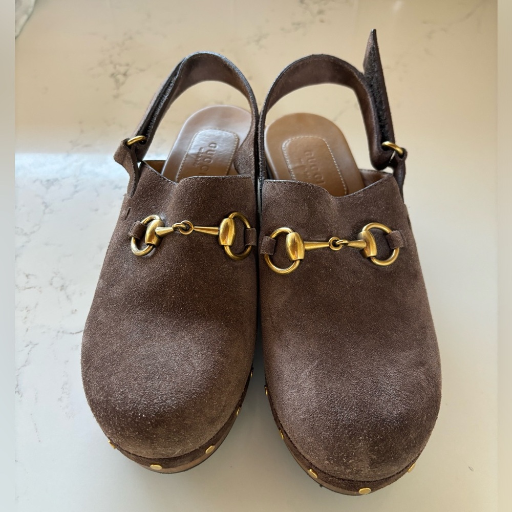 Gucci Amstel Maple Brown Suede Clogs